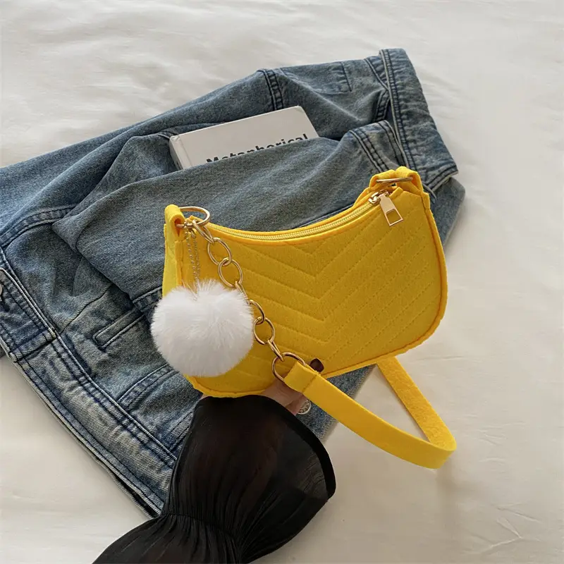 Women's Vintage Crossbody Bag with Fur Pom Pom Beige - Image 2