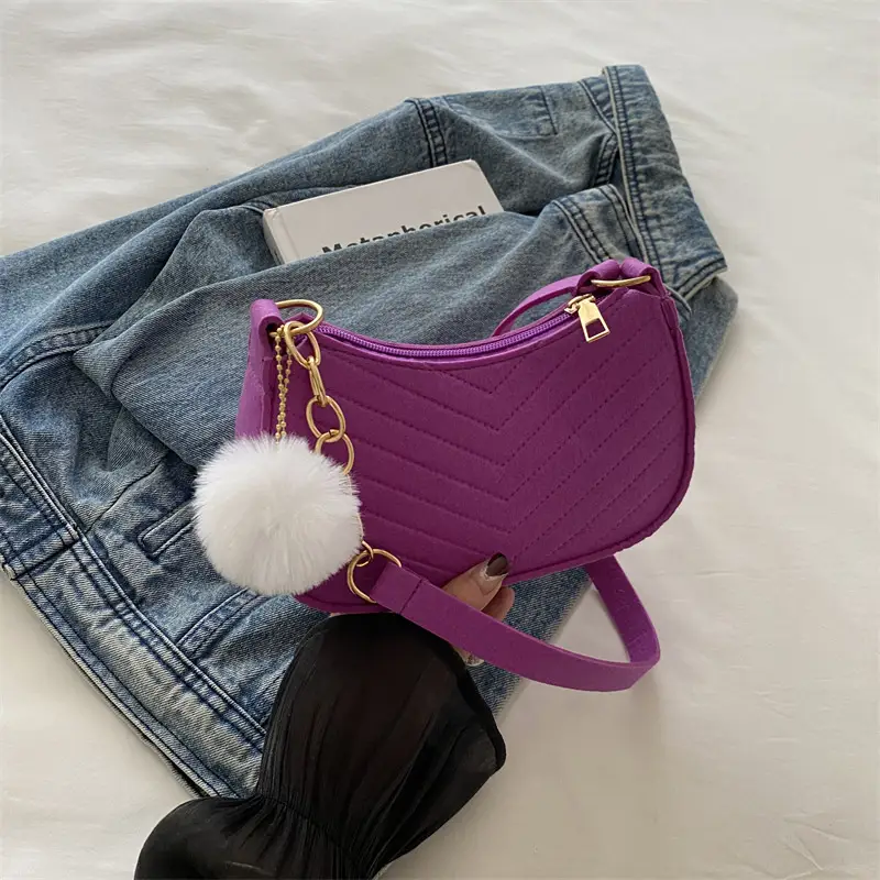 Women's Vintage Crossbody Bag with Fur Pom Pom Beige - Image 6