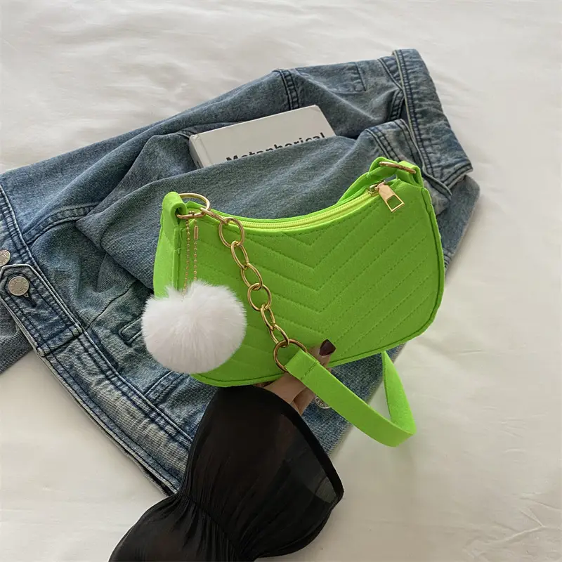 Women's Vintage Crossbody Bag with Fur Pom Pom Beige - Image 7