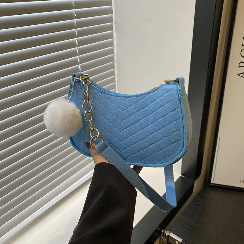 Women's Vintage Crossbody Bag with Fur Pom Pom Beige - Image 8