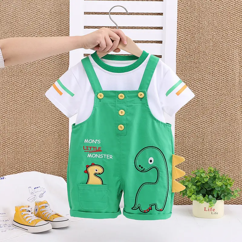 Infant Boys Cartoon Strap Shorts Yellow Summer Set - Image 4