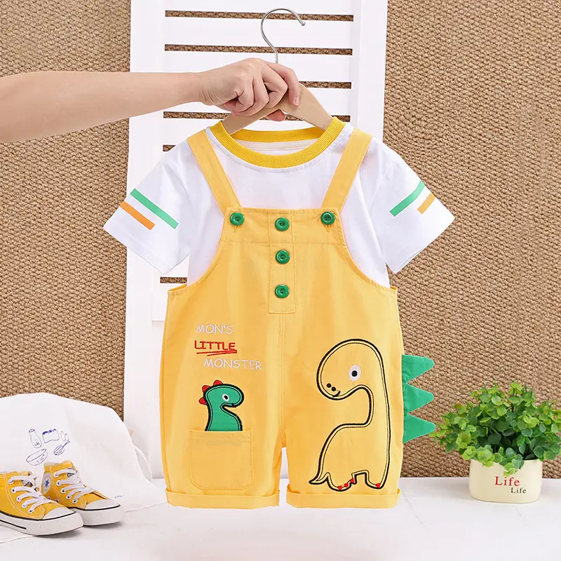 Infant Boys Cartoon Strap Shorts Yellow Summer Set - Image 5