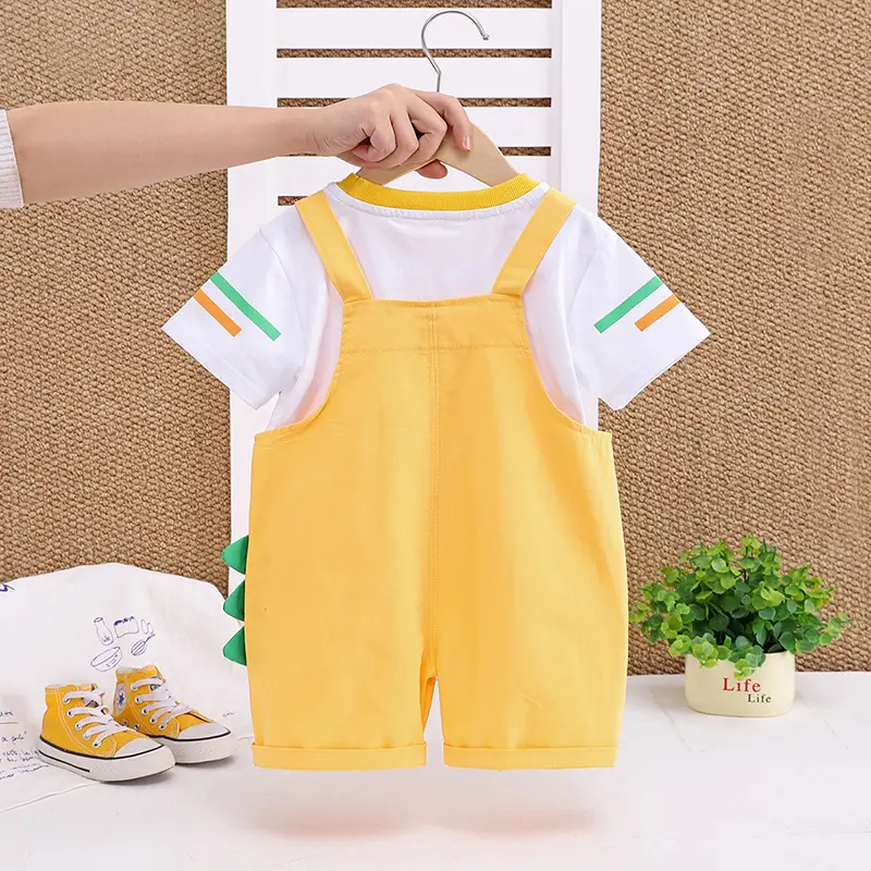 Infant Boys Cartoon Strap Shorts Yellow Summer Set - Image 6