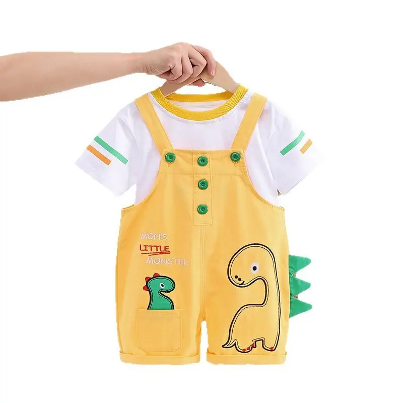 Infant Boys Cartoon Strap Shorts Yellow Summer Set - Image 7