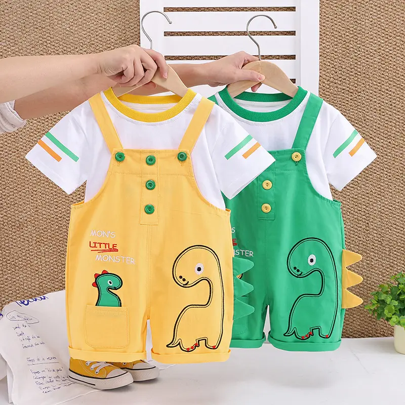 Infant Boys Cartoon Strap Shorts Yellow Summer Set — feature 1
