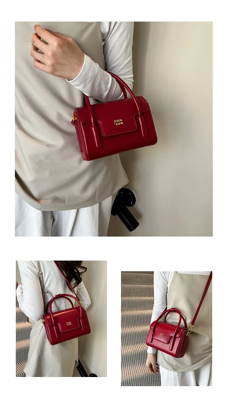 Women's Red Square Textured Shoulder Bag 2025 — feature 3