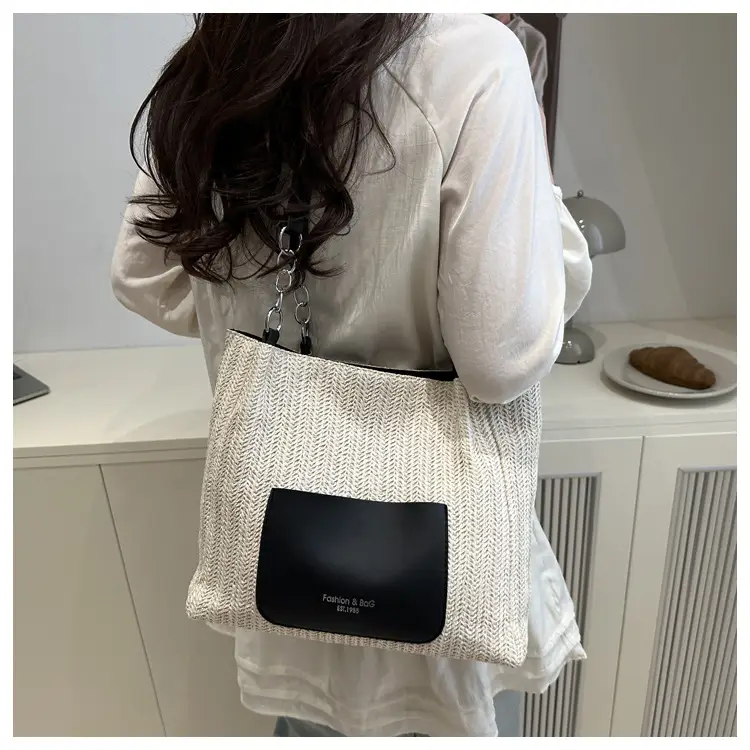 Women Woven Straw Shoulder Bag Beige Pink 2025 — feature 18