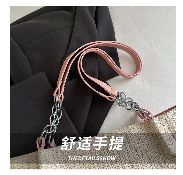Women Woven Straw Shoulder Bag Beige Pink 2025 — feature 6