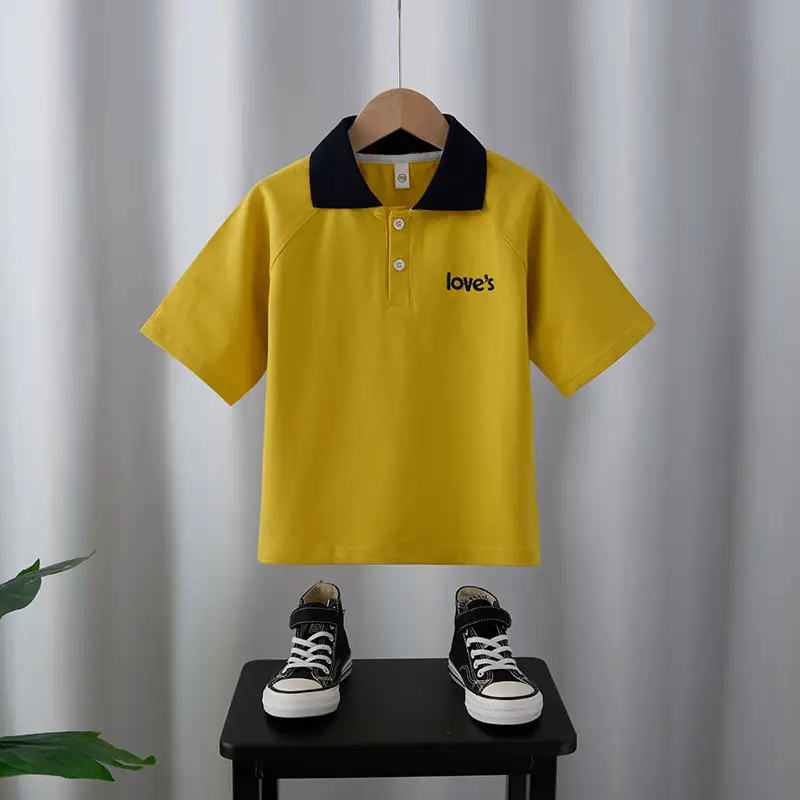 Boys Yellow Polo Shirt 2025 Summer Turn Down Collar - Image 3