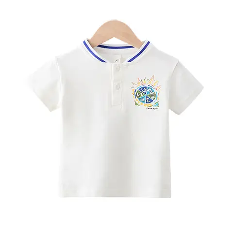 Boys Cotton Polo T-Shirt White Blue Print Medium Large - Image 6