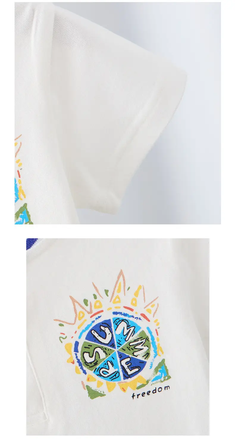 Boys Cotton Polo T-Shirt White Blue Print Medium Large — feature 5