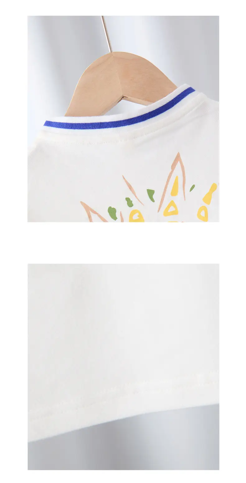 Boys Cotton Polo T-Shirt White Blue Print Medium Large — feature 6