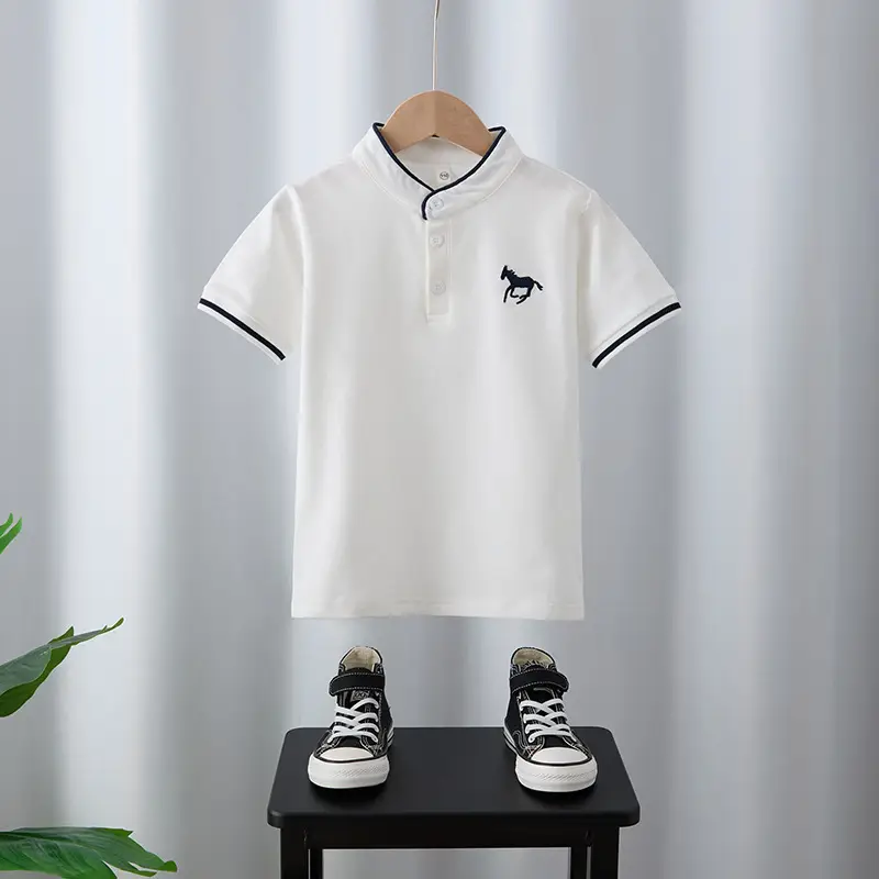Boys Summer Polo T-Shirt White Navy Green 2025 - Image 5