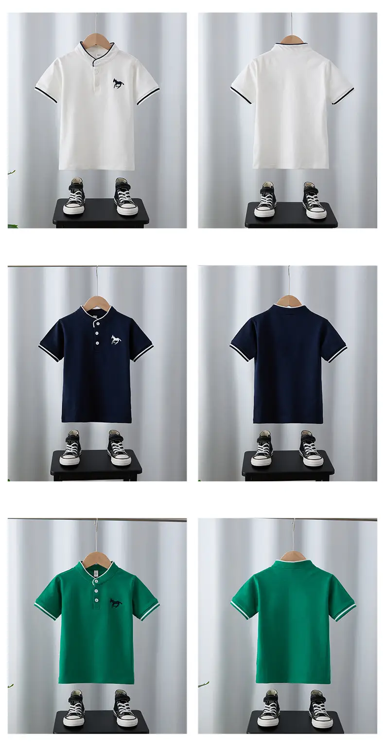 Boys Summer Polo T-Shirt White Navy Green 2025 — feature 2