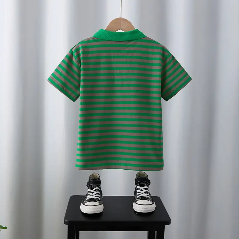 Boys Lapel Polo Shirt Suit Green Striped 2025 - Image 3
