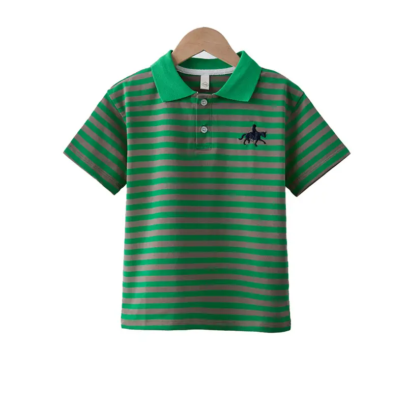 Boys Lapel Polo Shirt Suit Green Striped 2025 - Image 6