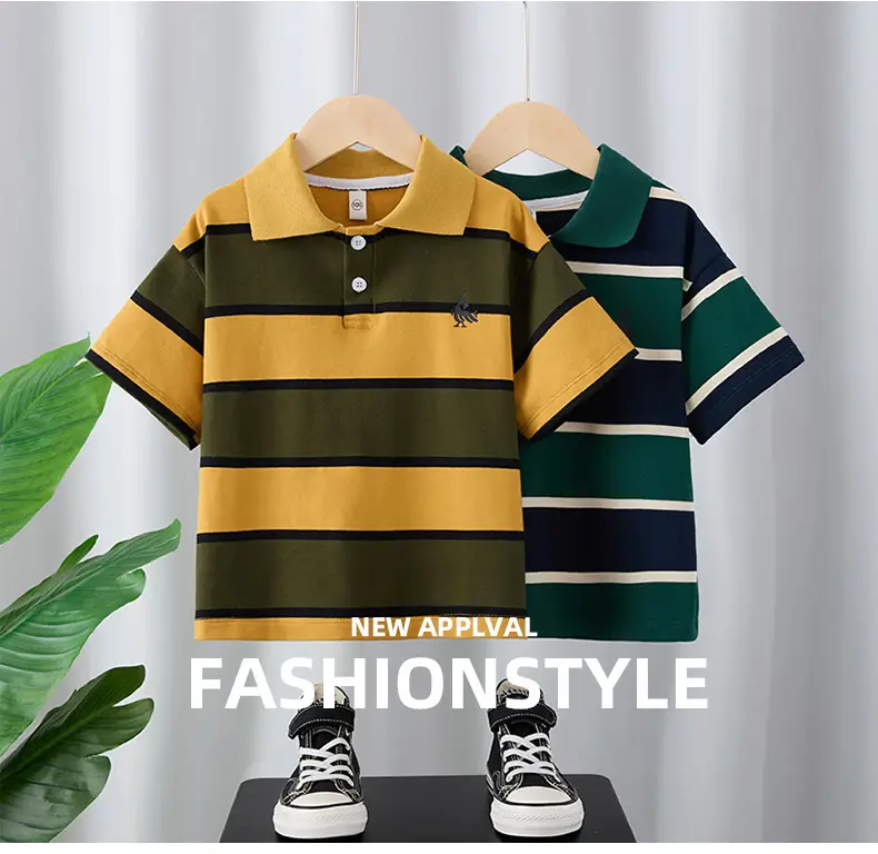Boys Striped Polo T-Shirt Medium Large Summer Wear — feature 1
