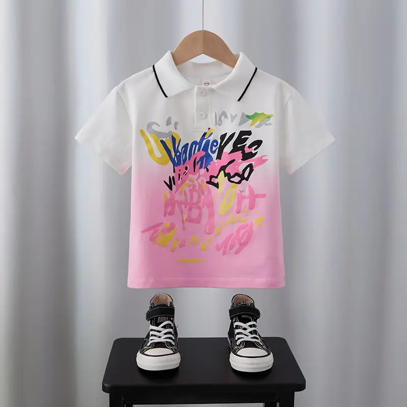 Boys Gradient Polo Shirt Pink Blue Summer 2025 - Image 4