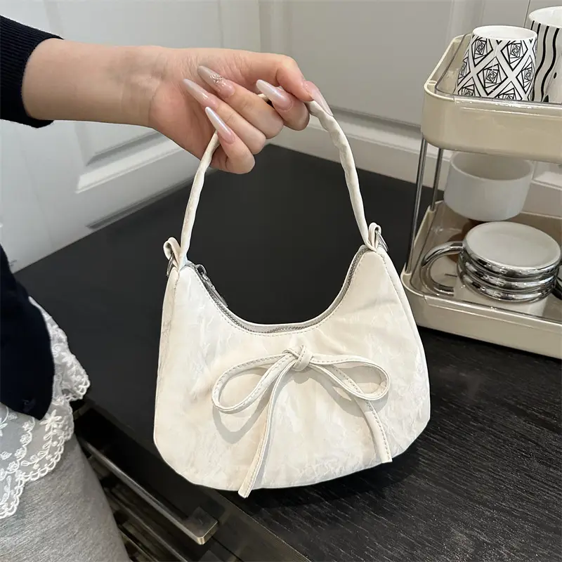 Women's White Lace-Up Crossbody Bag with Bow - Image 6