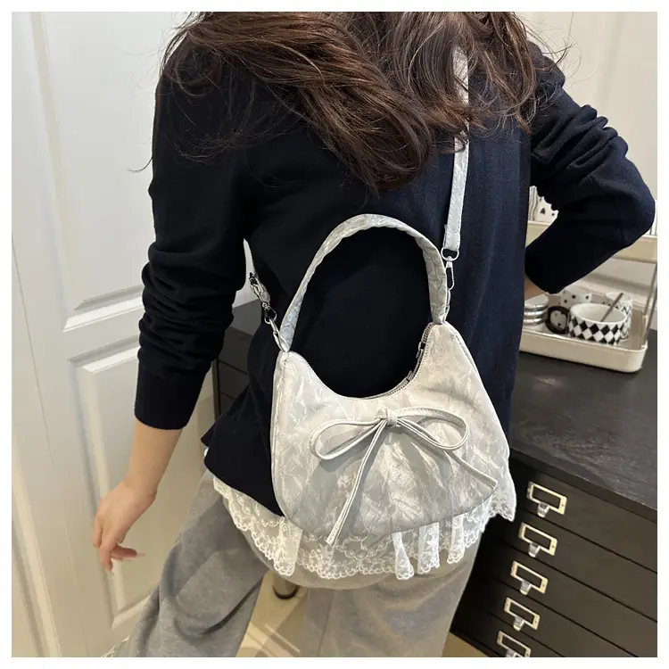Women's White Lace-Up Crossbody Bag with Bow — feature 14