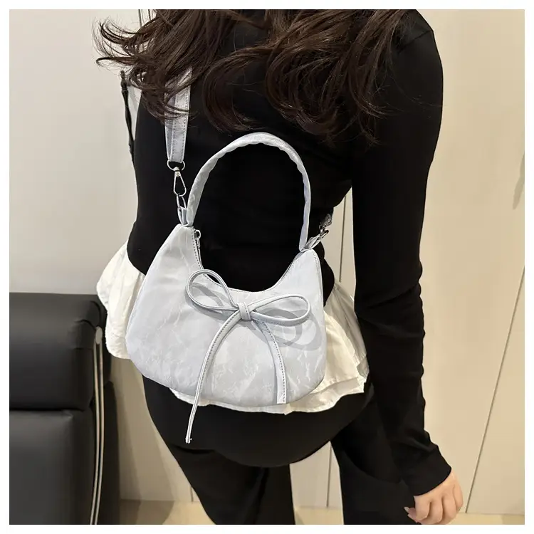 Women's White Lace-Up Crossbody Bag with Bow — feature 21