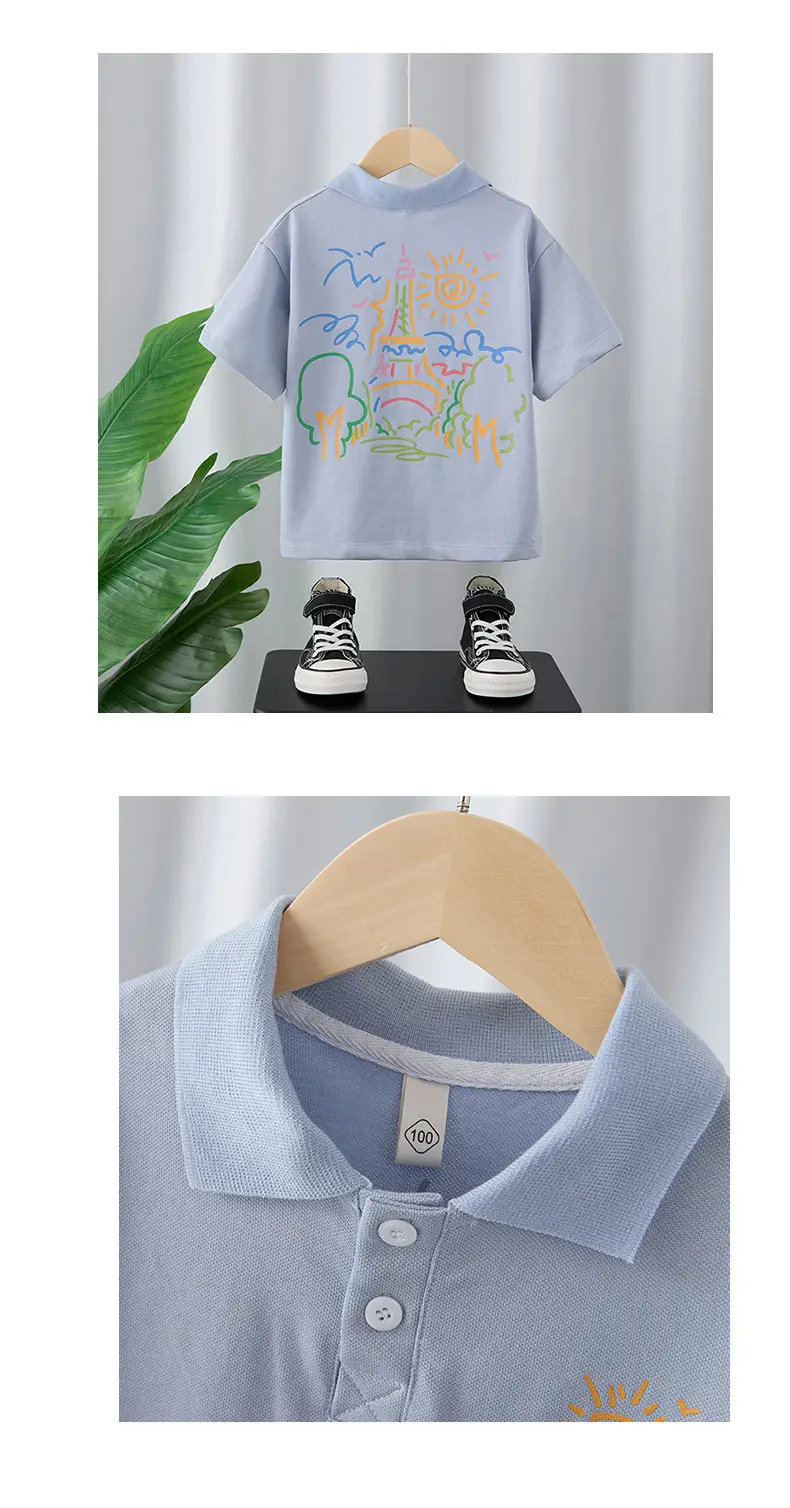 Children's Light Blue Graffiti Short Sleeve T-Shirt Mid Large — feature 10