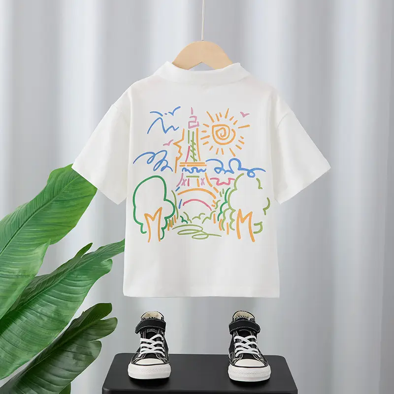 Children's Light Blue Graffiti Short Sleeve T-Shirt Mid Large