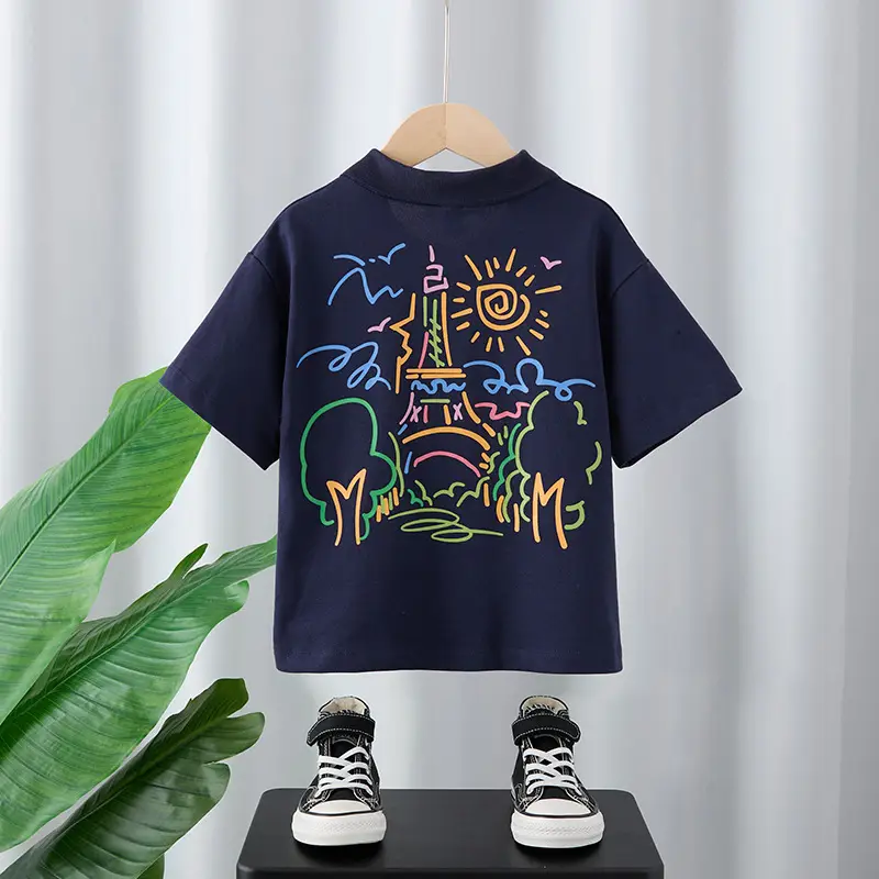 Children's Light Blue Graffiti Short Sleeve T-Shirt Mid Large