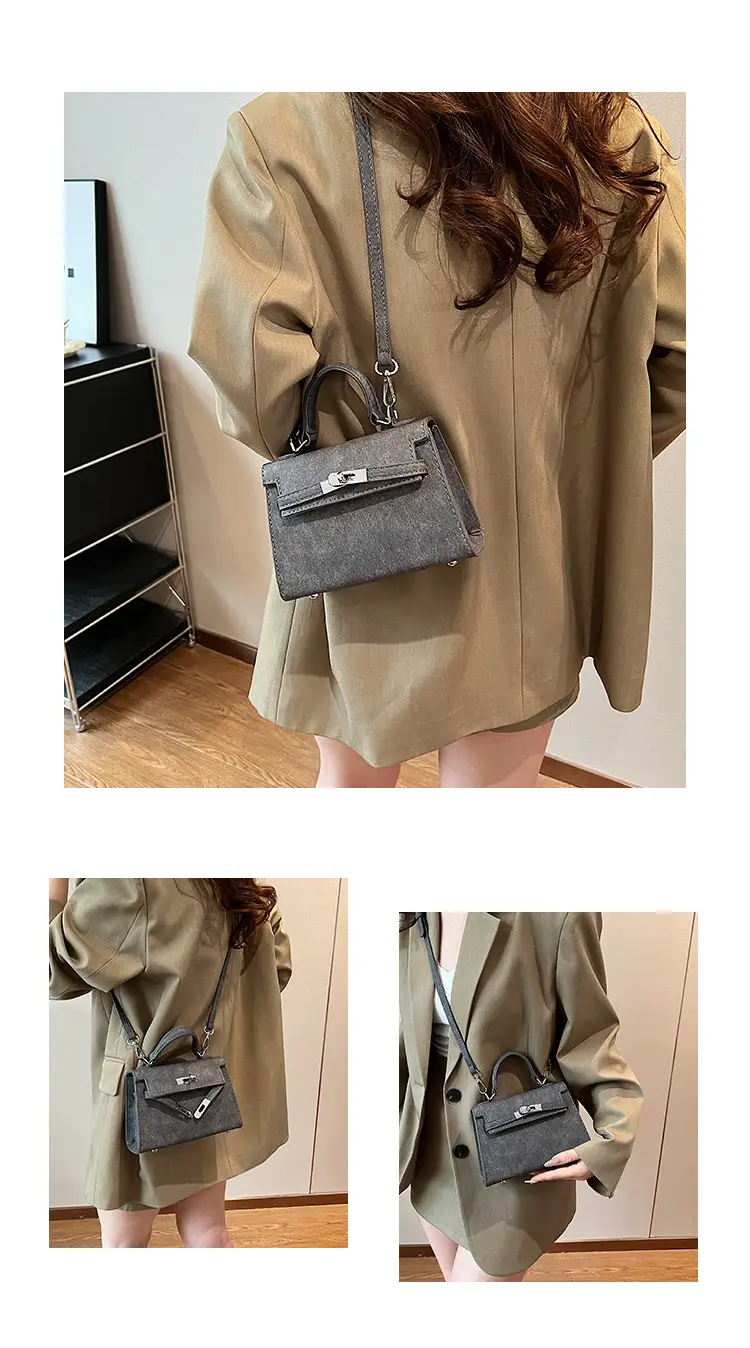Vintage Grey Textured Kelly Shoulder Bag for Women 2026 — feature 12