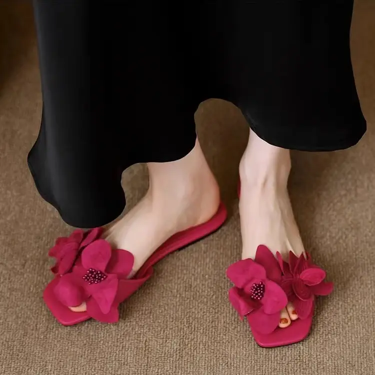 Sexy Floral Flat Slippers Women Pink 2024 - Image 4