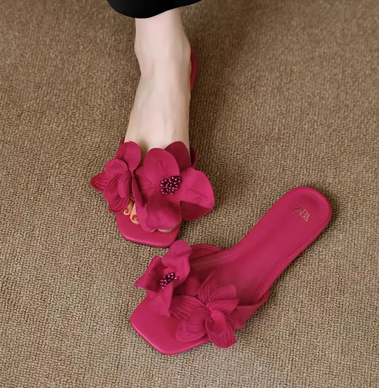 Sexy Floral Flat Slippers Women Pink 2024 — feature 4