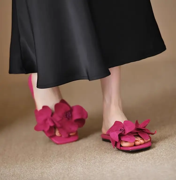 Sexy Floral Flat Slippers Women Pink 2024 - Image 2