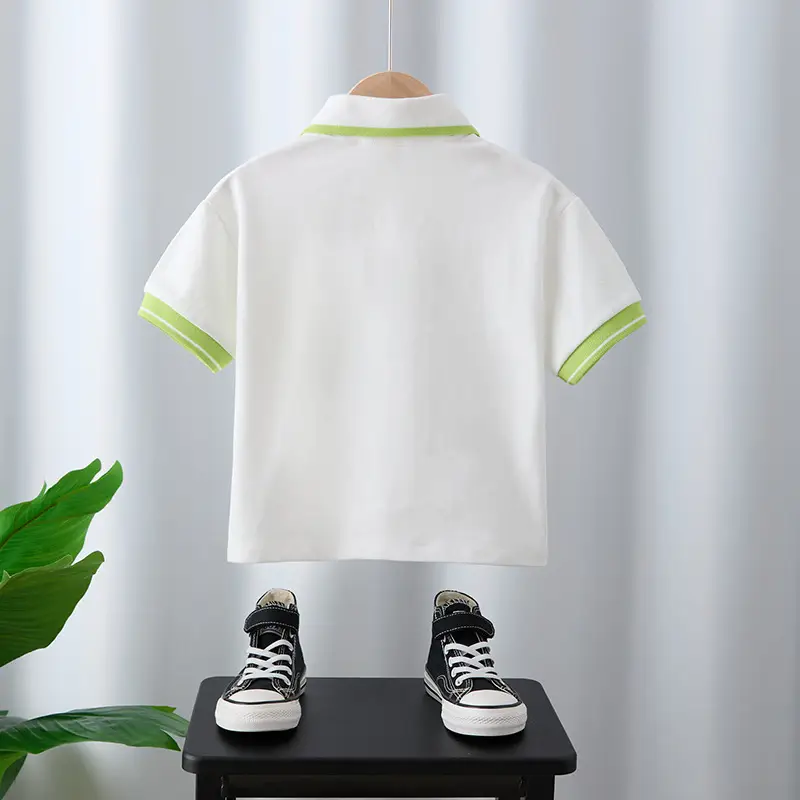 Children's White Polo Shirt with Green Trim 2025 - Image 3