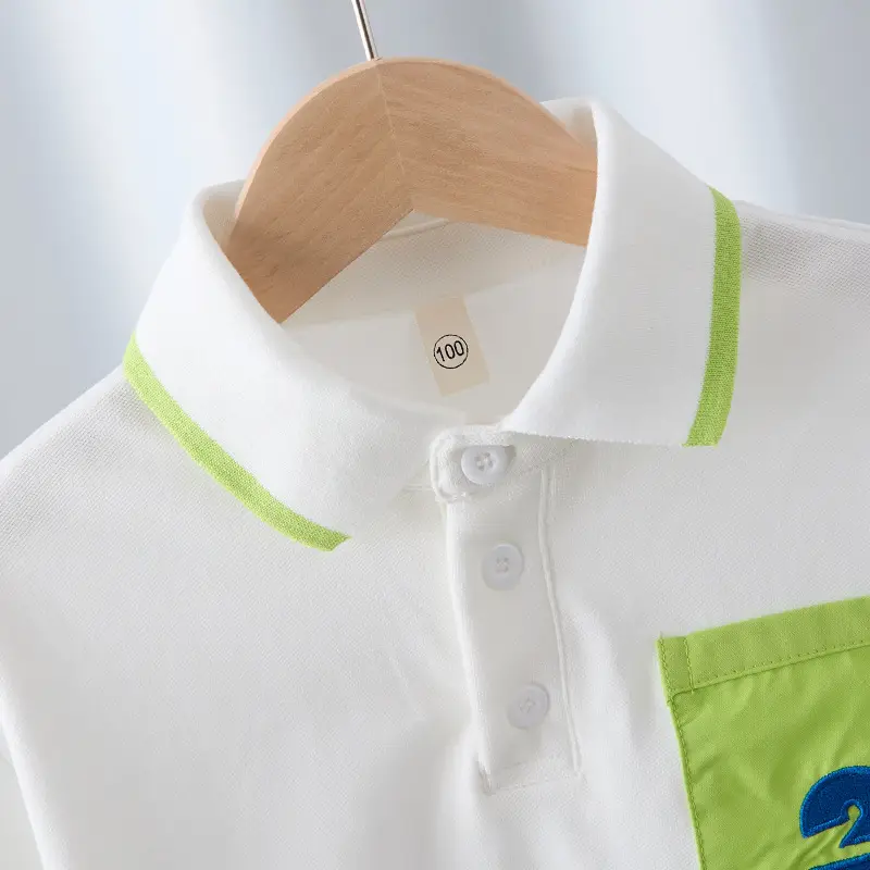 Children's White Polo Shirt with Green Trim 2025 - Image 4