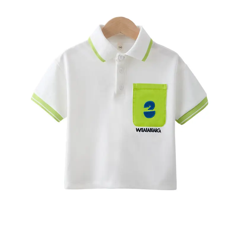 Children's White Polo Shirt with Green Trim 2025 - Image 6