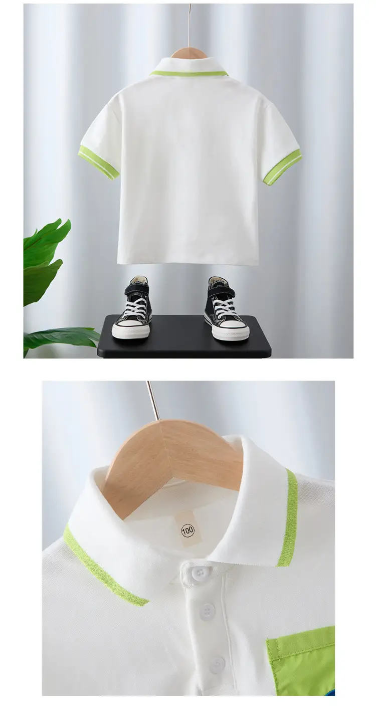 Children's White Polo Shirt with Green Trim 2025 — feature 5