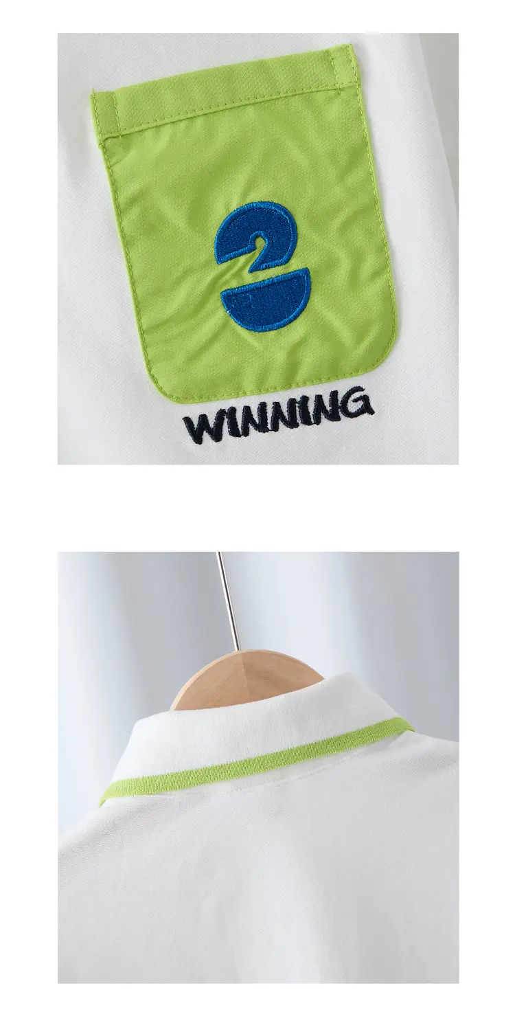 Children's White Polo Shirt with Green Trim 2025 — feature 6