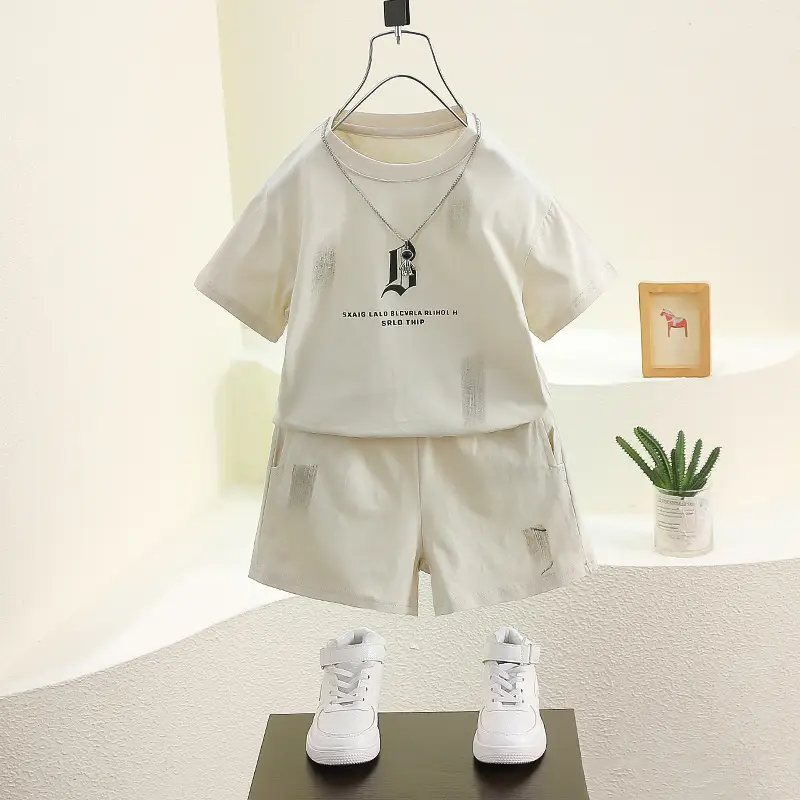Boys White Cotton 2Pc Shorts T-Shirt Set 2026 — feature 1