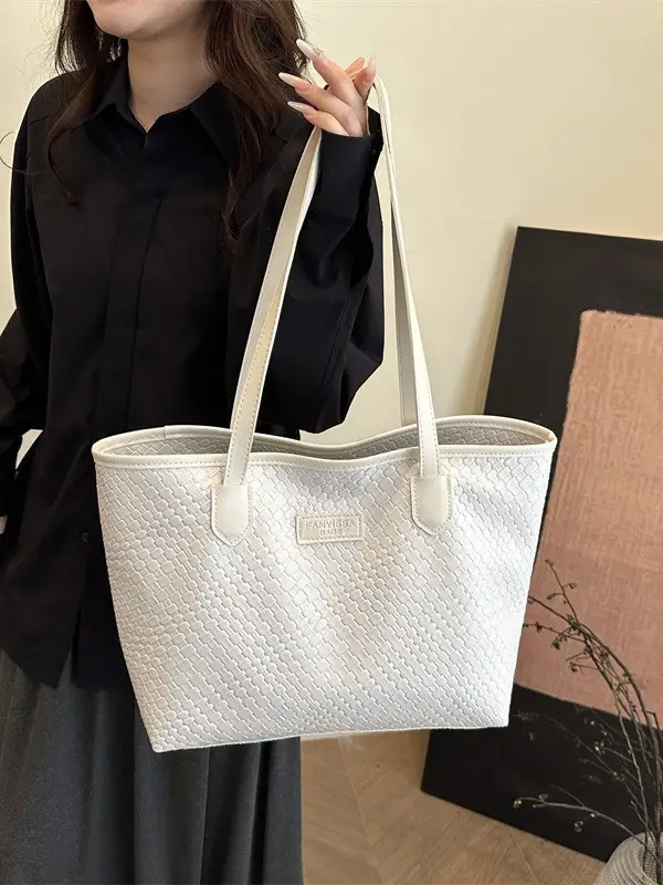 Women's Large Capacity Beige Textured Shoulder Bag