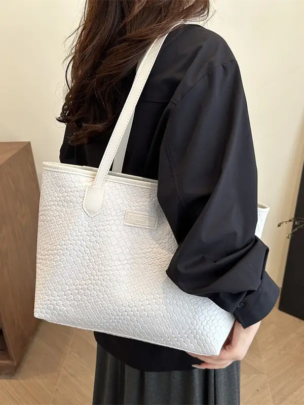 Women's Large Capacity Beige Textured Shoulder Bag