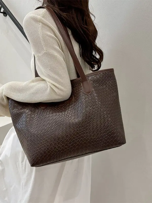 Women's Large Capacity Beige Textured Shoulder Bag