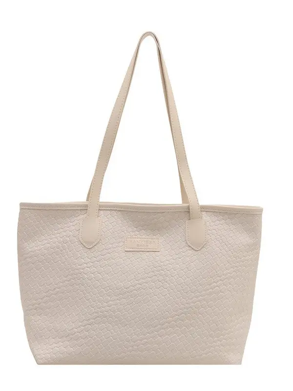 Women's Large Capacity Beige Textured Shoulder Bag