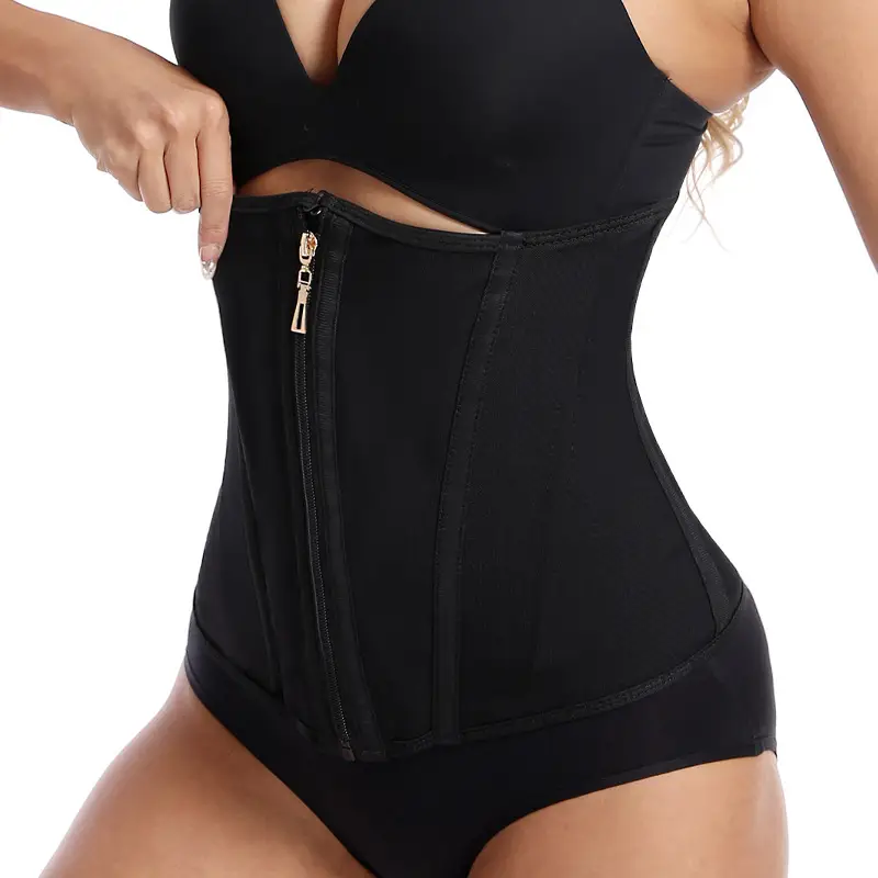 Black Sealed Waist Zipper Fitness Belt with 9-Bone Buckle