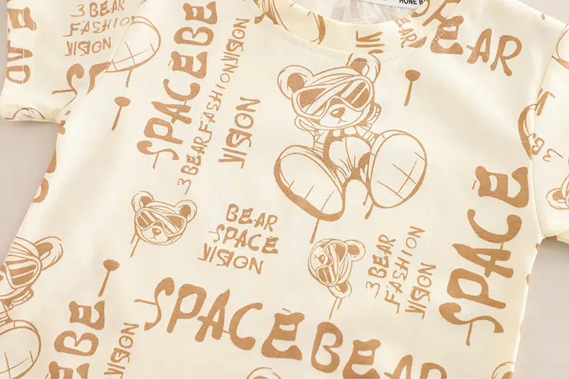Boys Cotton Space Bear Printed T-Shirt & Denim Shorts Set — feature 7