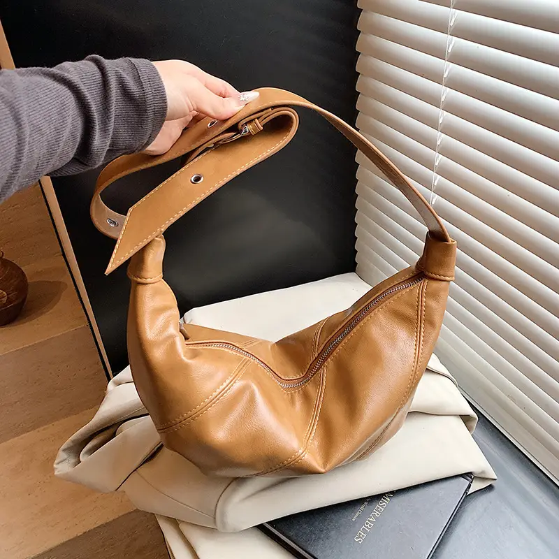Korean Crossbody Bag Tan Leather Large Capacity - Image 5