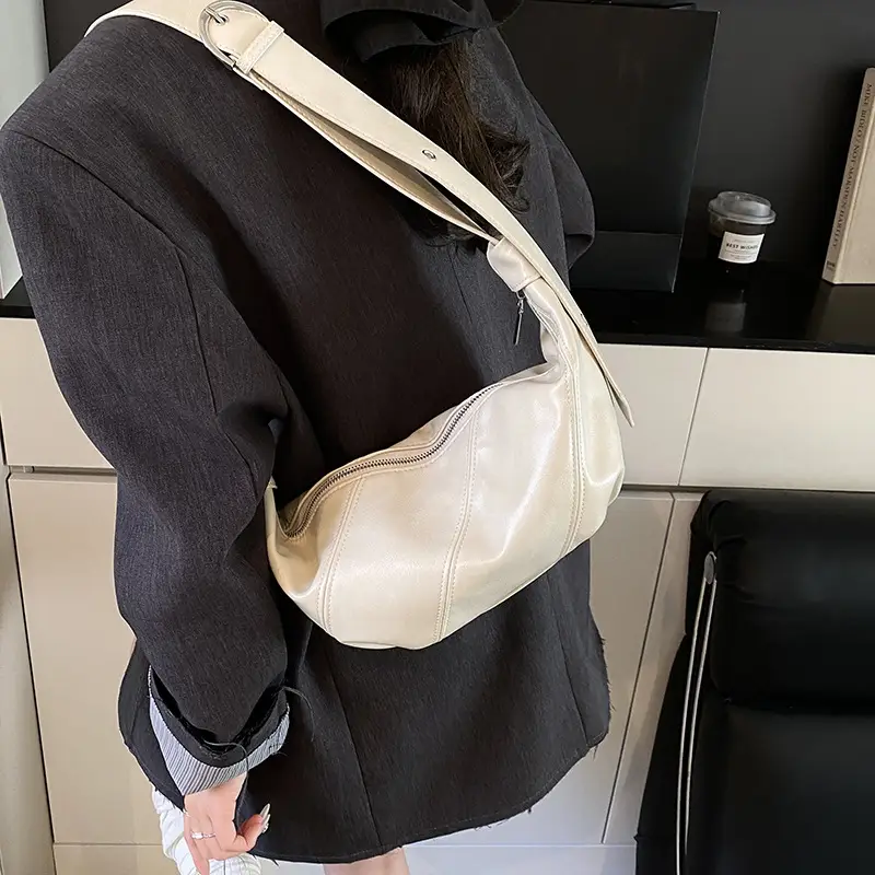 Korean Crossbody Bag Tan Leather Large Capacity - Image 6