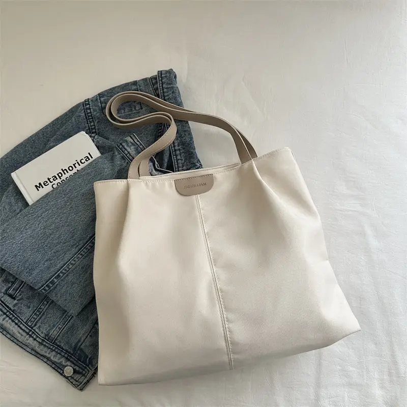 Women's Cream Shoulder Bag with Silver Handle - Image 2