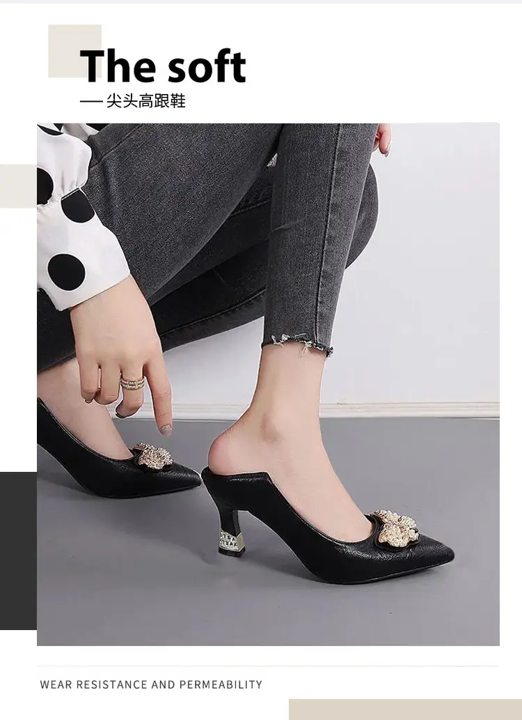 Cross-Border Two-Way Wear High Heels for Women, Stiletto Heels, 2026 Spring and Autumn New Style, Mid-Heel Single Shoes for Women, Shallow Mouth, Comfortable for Feet, Work Leather Shoes — feature 1