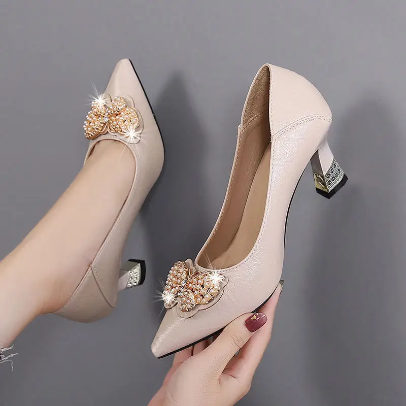 Cross-Border Two-Way Wear High Heels for Women, Stiletto Heels, 2026 Spring and Autumn New Style, Mid-Heel Single Shoes for Women, Shallow Mouth, Comfortable for Feet, Work Leather Shoes - Image 2