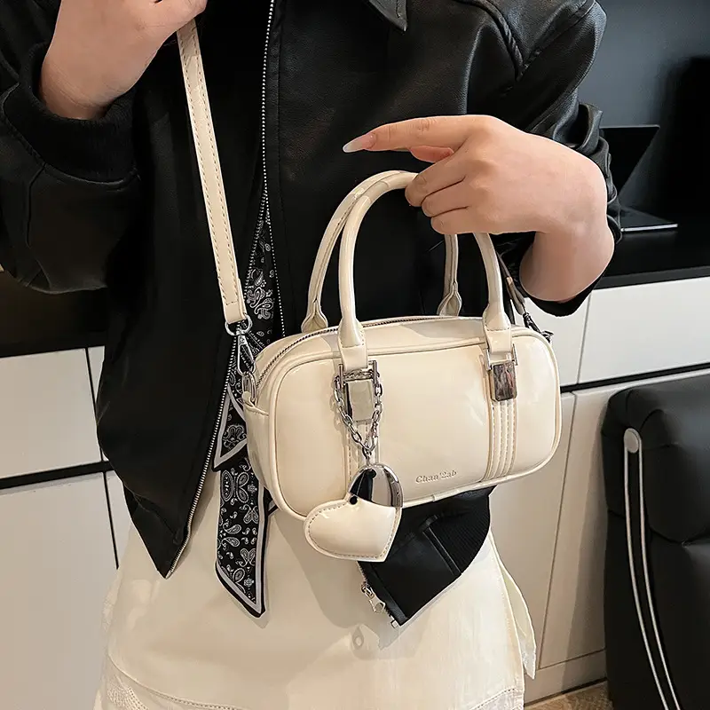 Korean Style Cream White Square Handbag 2025 Spring
